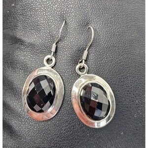 Vintage Faceted Black Onyx 925 Sterling Silver Earrings Dangle Gothic